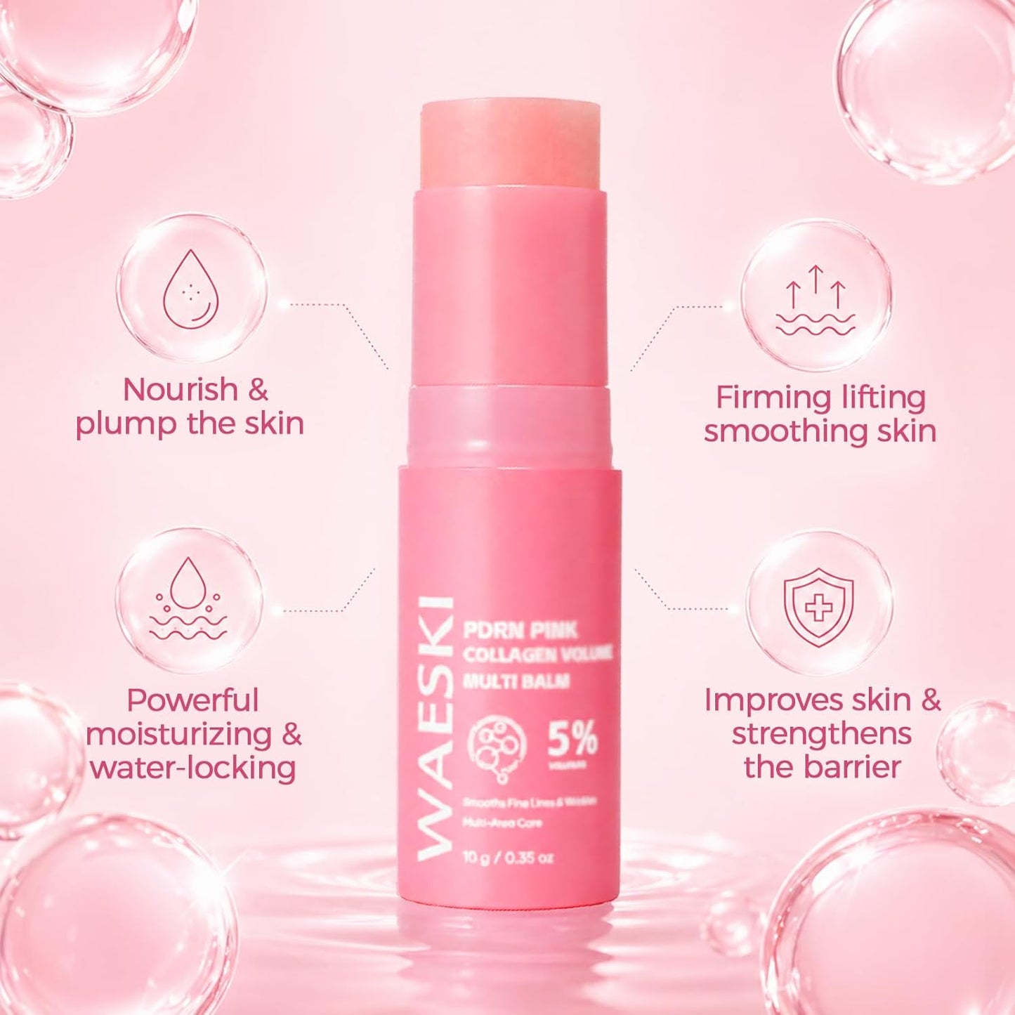PDRN Pink Collagen Volume Multi Balm, Collagen Plumping Stick for Face, Neck, under Eyes, Lips, Lines Care, Hydrating & Firming Skin (2PCS)