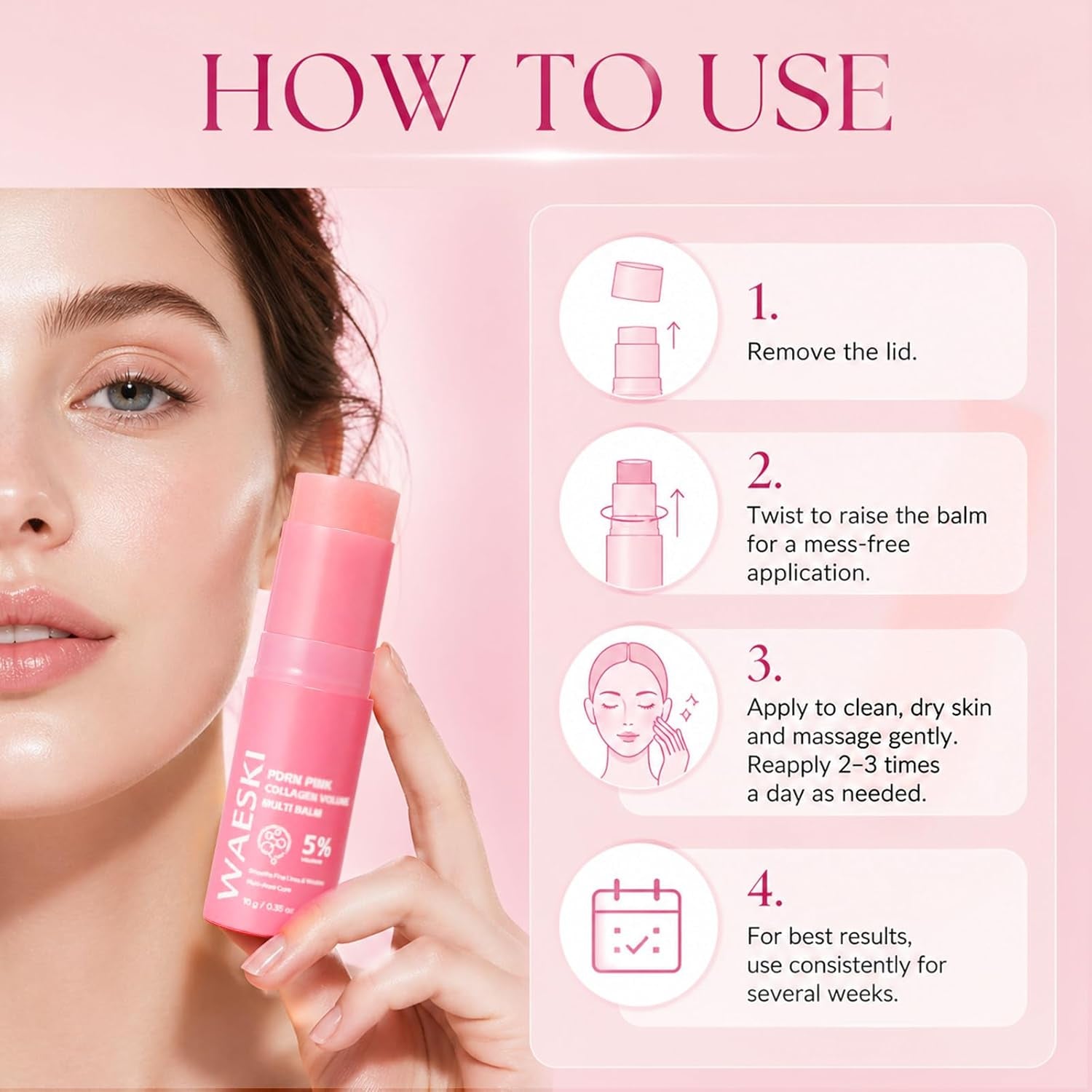 PDRN Pink Collagen Volume Multi Balm, Collagen Plumping Stick for Face, Neck, under Eyes, Lips, Lines Care, Hydrating & Firming Skin (2PCS)