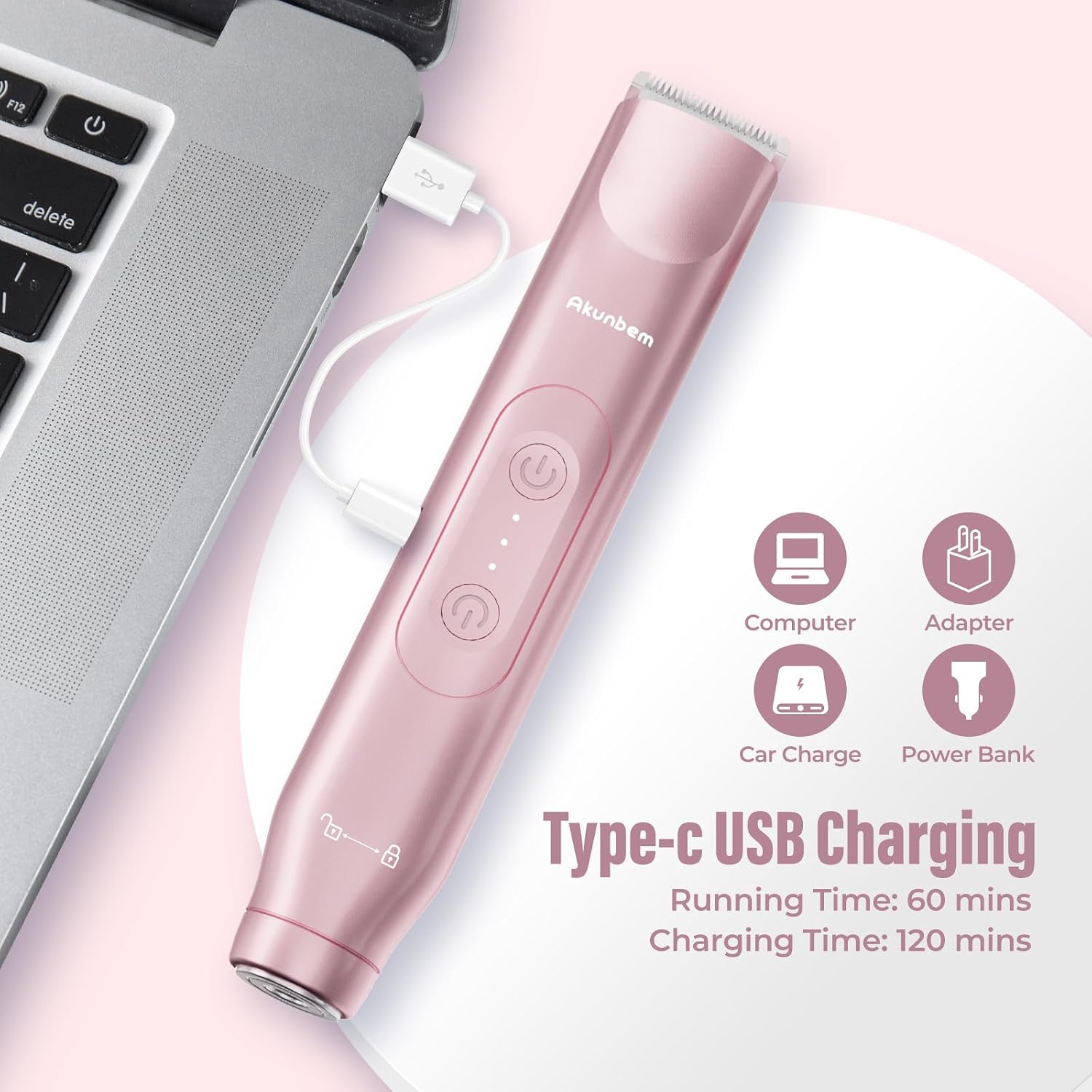 2 in 1 Women Electric Shaver Dual Head Bikini Trimmer for Women. Pink