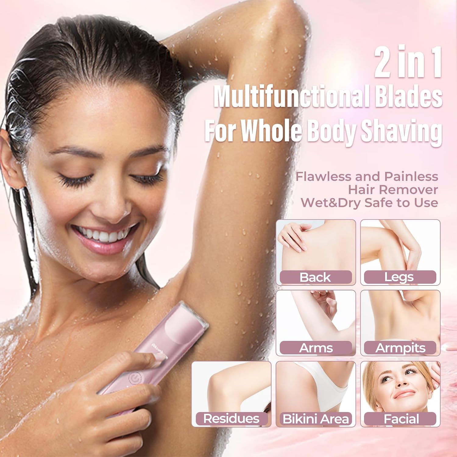 2 in 1 Women Electric Shaver Dual Head Bikini Trimmer for Women. Pink