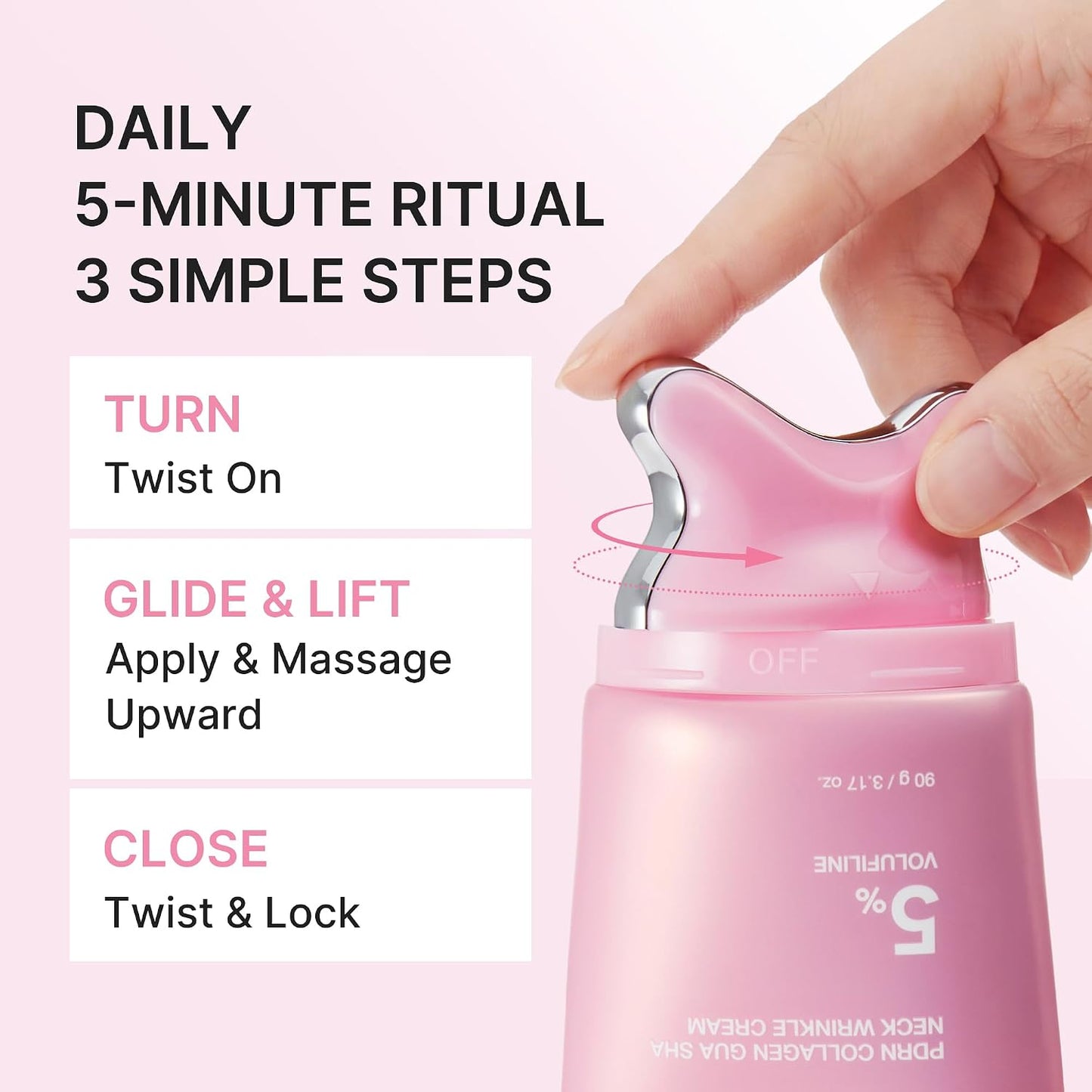 PDRN Collagen Gua Sha Neck Wrinkle Cream | Built-In Gua Sha Massager with Volufiline 5% | Korean Skincare, 3.17 Oz