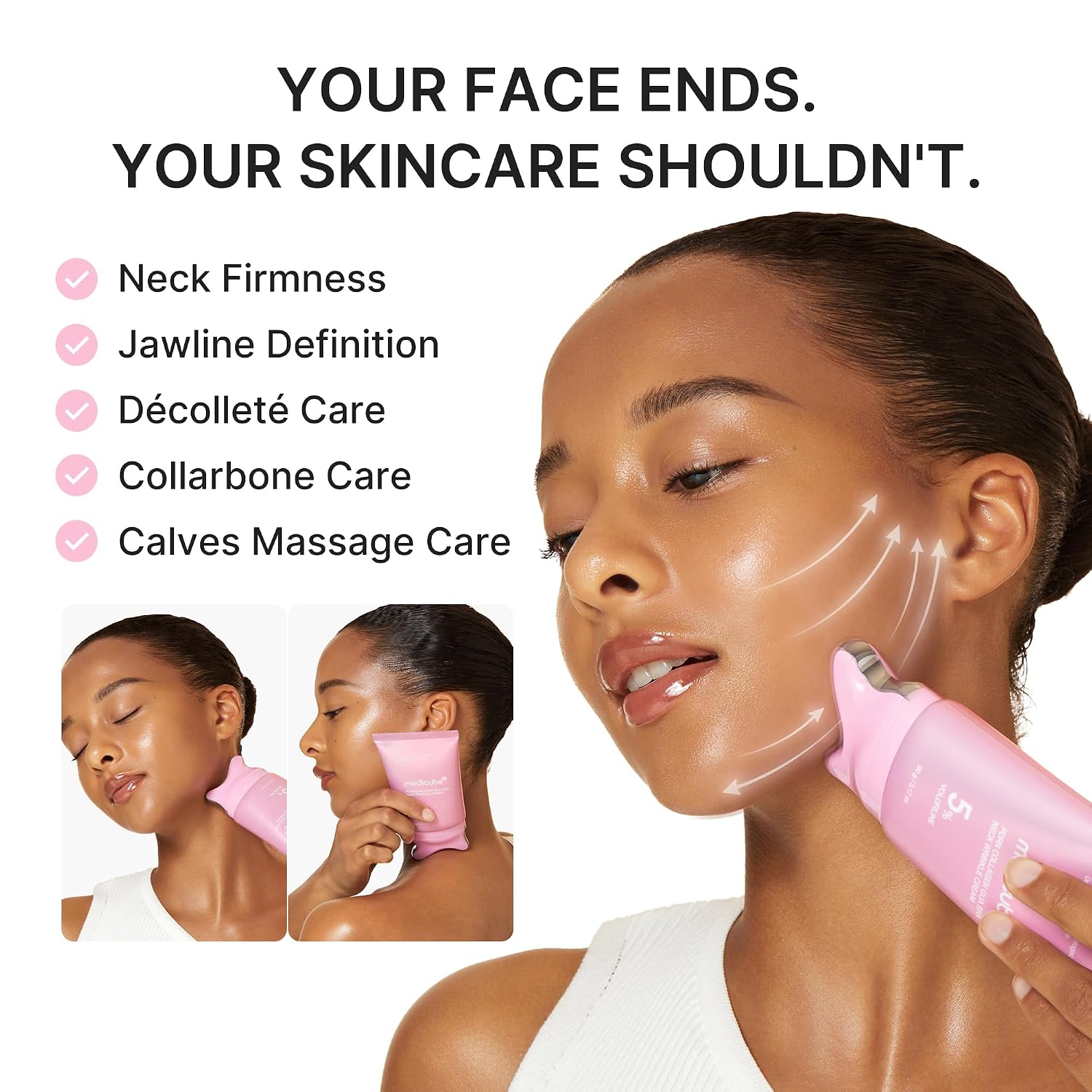 PDRN Collagen Gua Sha Neck Wrinkle Cream | Built-In Gua Sha Massager with Volufiline 5% | Korean Skincare, 3.17 Oz
