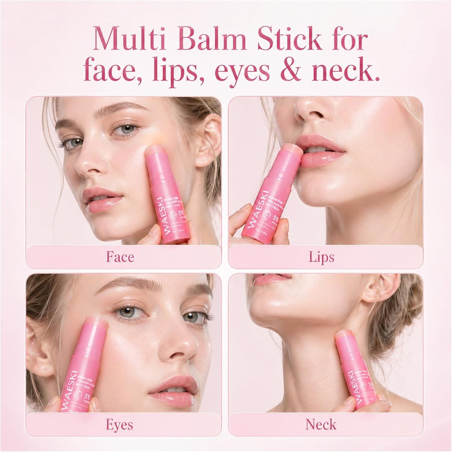 PDRN Pink Collagen Volume Multi Balm, Collagen Plumping Stick for Face, Neck, under Eyes, Lips, Lines Care, Hydrating & Firming Skin (2PCS)